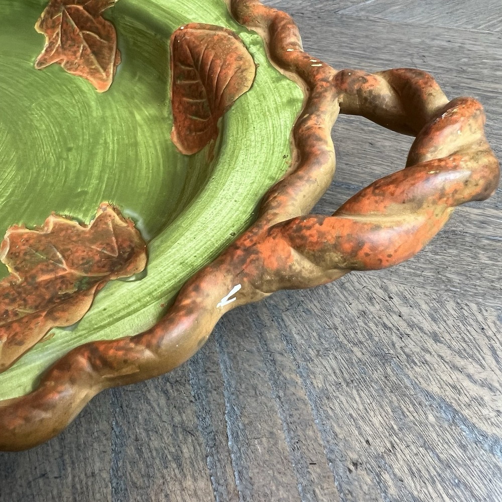 Vintage DENNIS EAST INTERNATIONAL Green Brown Leaves Serving Trinket Dish 13" - Picture 6 of 13